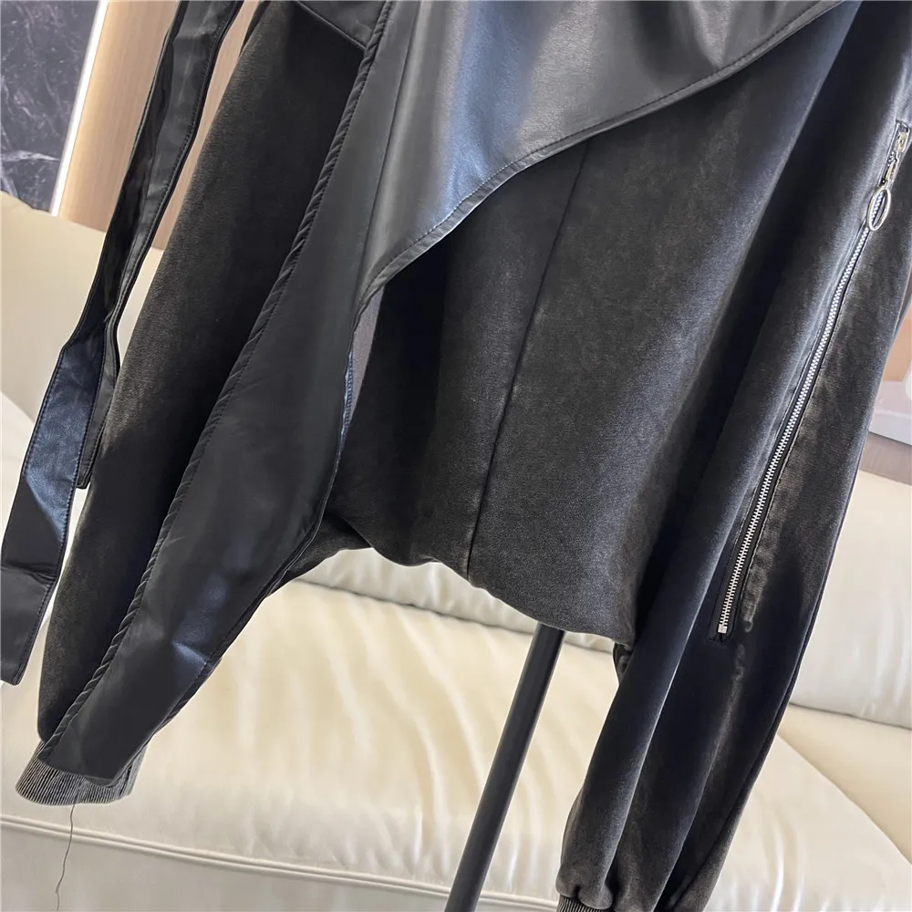 Fashion Trousers With Skirts Personality Street 2024 Spring Summer New Oversize Loose Leather Pants Crotch Pants Women's Clothes