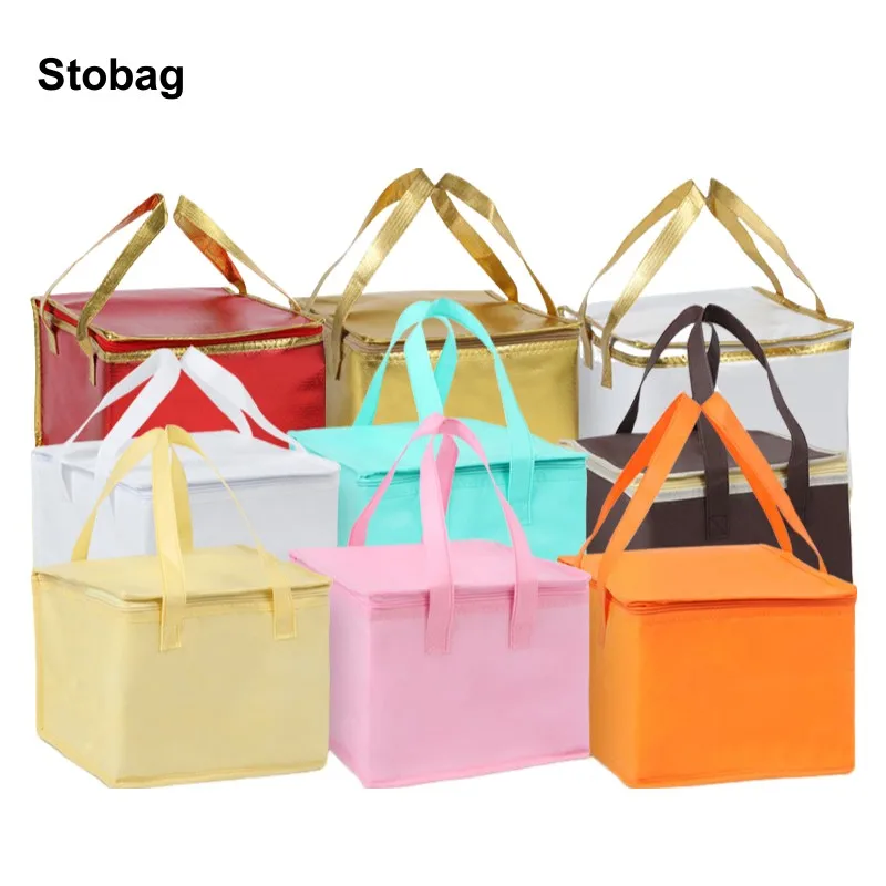 

StoBag 5pcs Non-woven Tote Bags Insulation Fabric Food Cake Drinks Packaging Keep Warm Shipping Delivery Reusable Pouch Portable