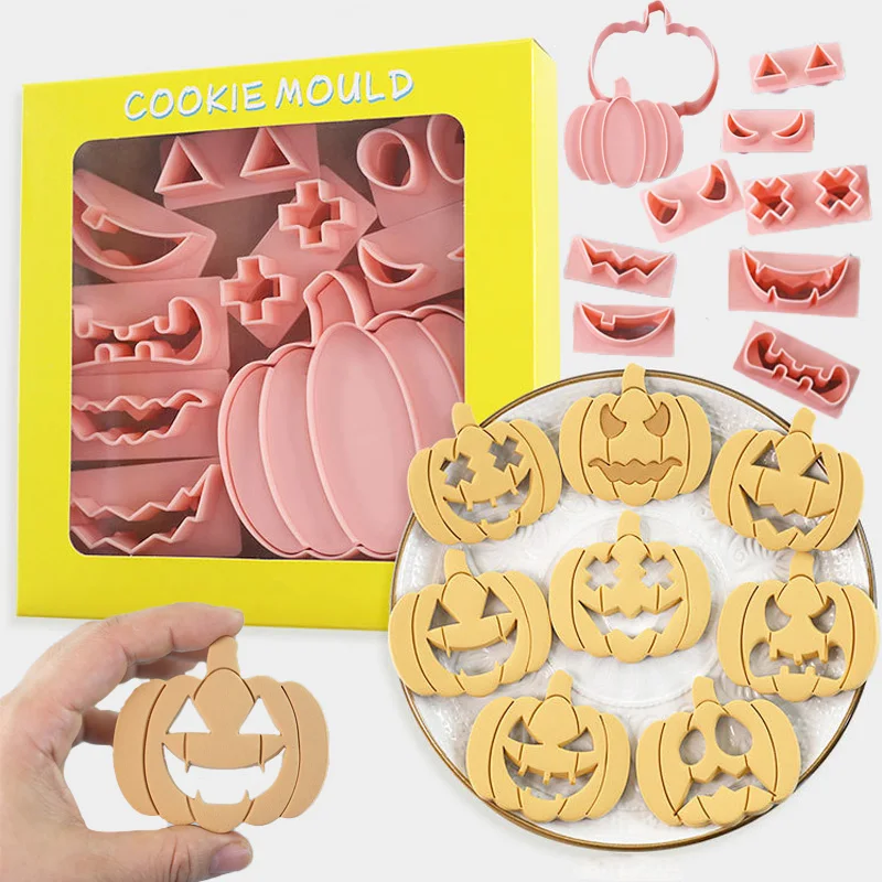 Halloween Cookie Cutters Diy Ghost Pumpkin Fondant Embosser Biscuit Stamp Versatile Cake Tool Baking Supplies 10pcs/ Set cookie cutter fondant cutter baking decorating tools