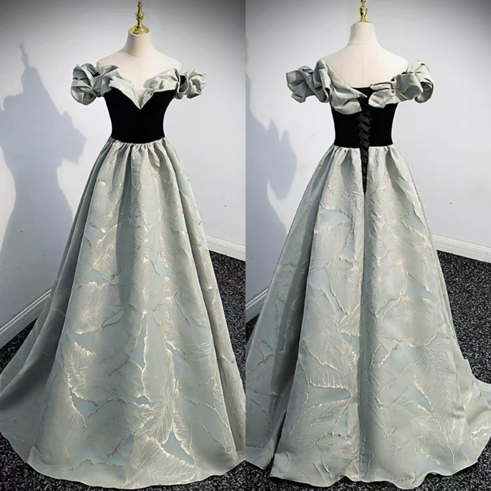 

Exquisite High Quality Off-the-shoulder A-line Floor Length Prom Dresses Formal Ocassion Gown Satin robe de soirée femmes