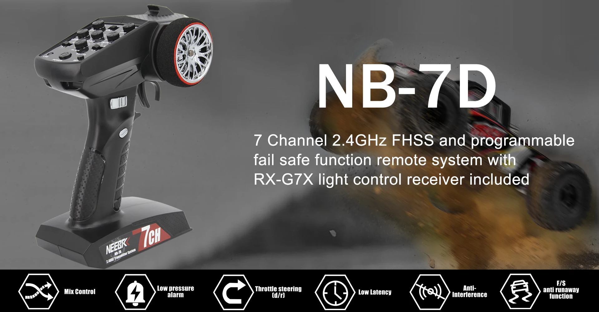 NEEBRC 2,4GHz 7-Kanal Sender-Funksystem Fernbedienung/LED-Lichtsteuerungssystem Empfänger für RC-Auto und -Boot – Detail 2