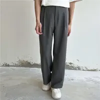 Grey Black Suit Pants Men Fashion Social Mens Dress Pants Korean Loose Straight Wide Leg Pants Mens Office Formal Trousers M-2XL 2