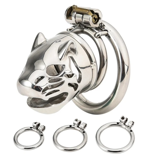 Stainless Steel Penis Lock Chastity Cage Set Small Male Metal Lion Penis  Cage Bondage Belt Cock