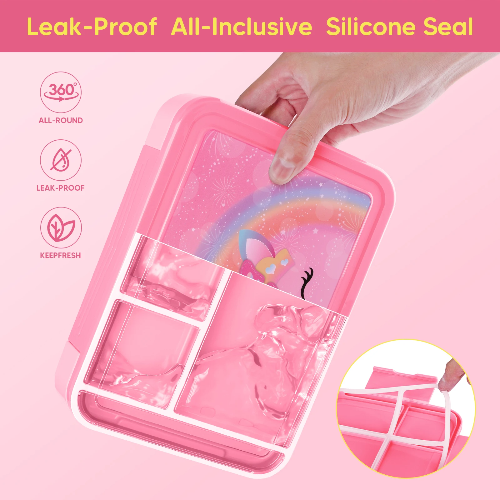 Unicorn-Themed Kids Bento Lunch Box with 6 Compartments