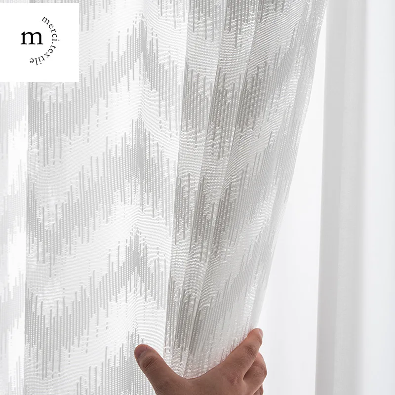 

Curtains for Living Room Dining Bedroom Simple Modern Geometric Wave Pattern Window Screen White Nordic Shade Drapes Tulle Voile