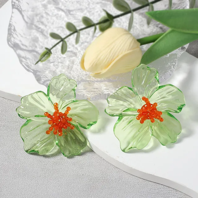 Boucles d'oreilles à fleurs transparentes en acrylique coloré pour femmes, grandes fleurs exagérées, accessoires bijoux de fête, 2025