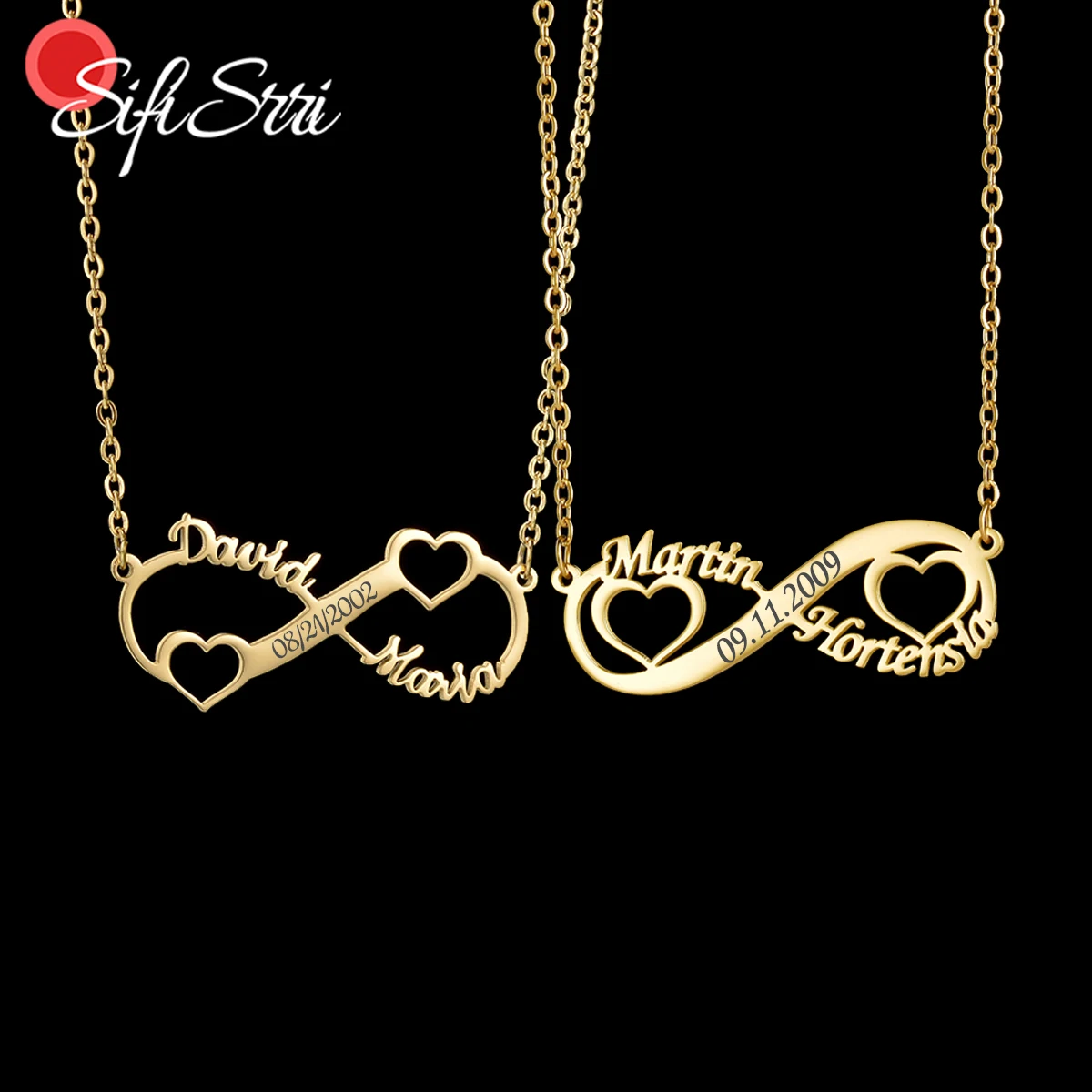 

Sifisrri Personalized Custom Name Necklace for Women Stainless Steel Heart Engrave Date Choker Solid Chains Unisex Jewelry Gift