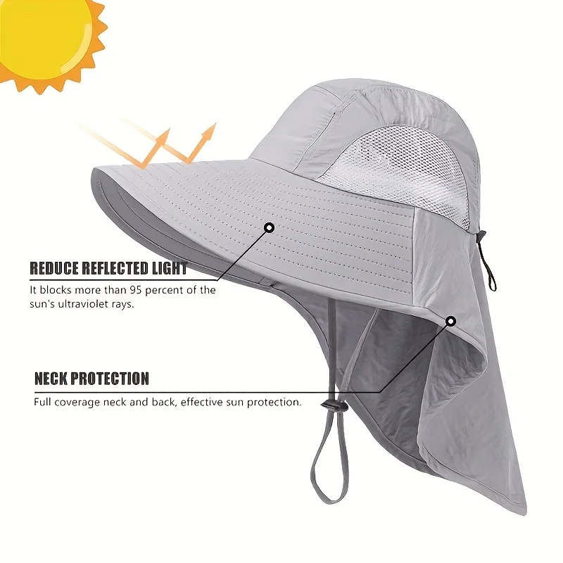 Men's Wide-Brimmed Sun Hat Breathable Adjustable Waterproof Nylon Hat With Mesh Weaving Suitable For Hiking And Camping fishing hat