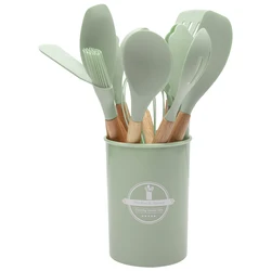 12 - Piece Heat - Resistant Non - Stick Kitchen Utensil Set with Holder (Green)