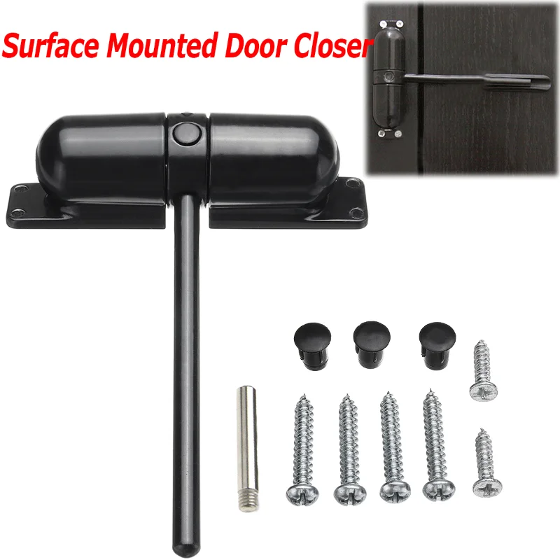 Surface Mounted Door Gate Closer Black Outdoor Spring Elastic Loaded Adjustable