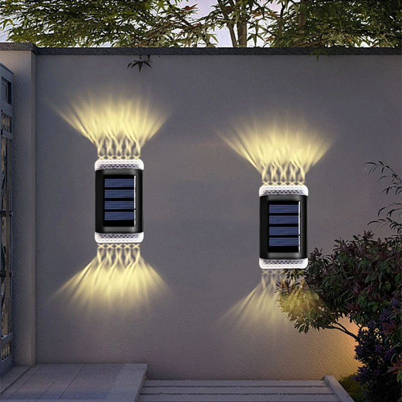 2/1 Pcs LED Solar Powered Wall Lamp Solar Wall Light Outdoor Waterproof Garden Yard Decor Upper And Lower Glowing Fence Light