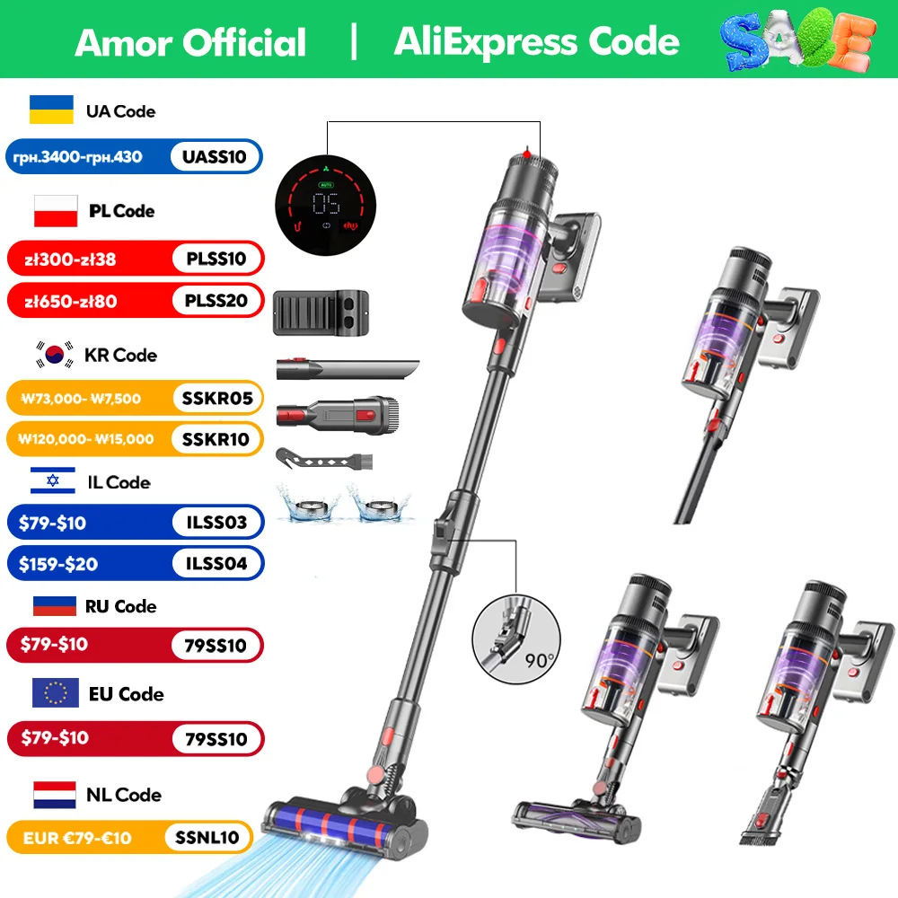 S16 Wireless Vacuum Cleaner 45kPa 500W Power 6 in 1 LED Cordless Vacuum Cleaner 90 Foldable Handheld Sweeper Mopping Machine S16 Wireless Vacuum Cleaner 45kPa 500W Power 6 in 1 LED Cordless Vacuum Cleaner 90 Foldable Handheld Sweeper Mopping Machine