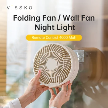 Vissko 리모컨 무선 휴대용 벽걸이 충전식 테이블, 선풍기 야간 조명, 데스크탑 접이식 전기 선풍기, 새로운 선풍기