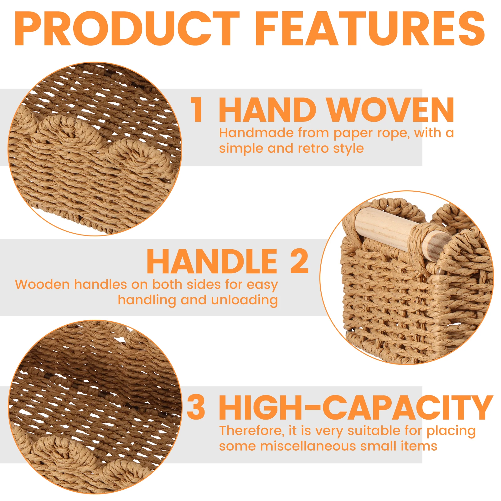 Handmade Storage Basket Desktop Woven Shelf Basket Rectangular Cosmetic Box Vintage Toilet Woven Box Organiser for Home Bathroom