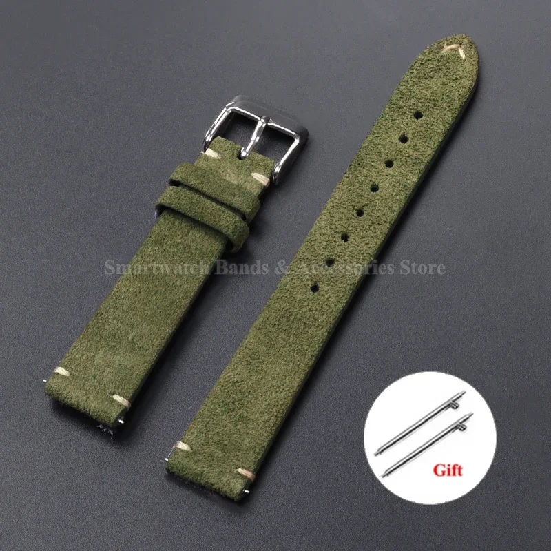 Vintage Suede Leather Quick Release Watch Strap - Handmade Bracelet in Multiple Sizes