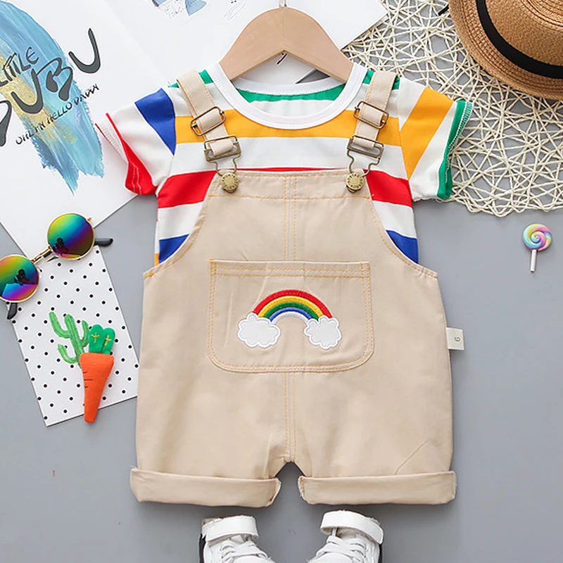 LJW 2022 Cartoon infant Suits Baby Clothing Set for Boys Girls Cute Summer Casual Clothes Set Striped Top+Shorts Kids Clothes Baby Clothing Set near me Baby Clothing Set