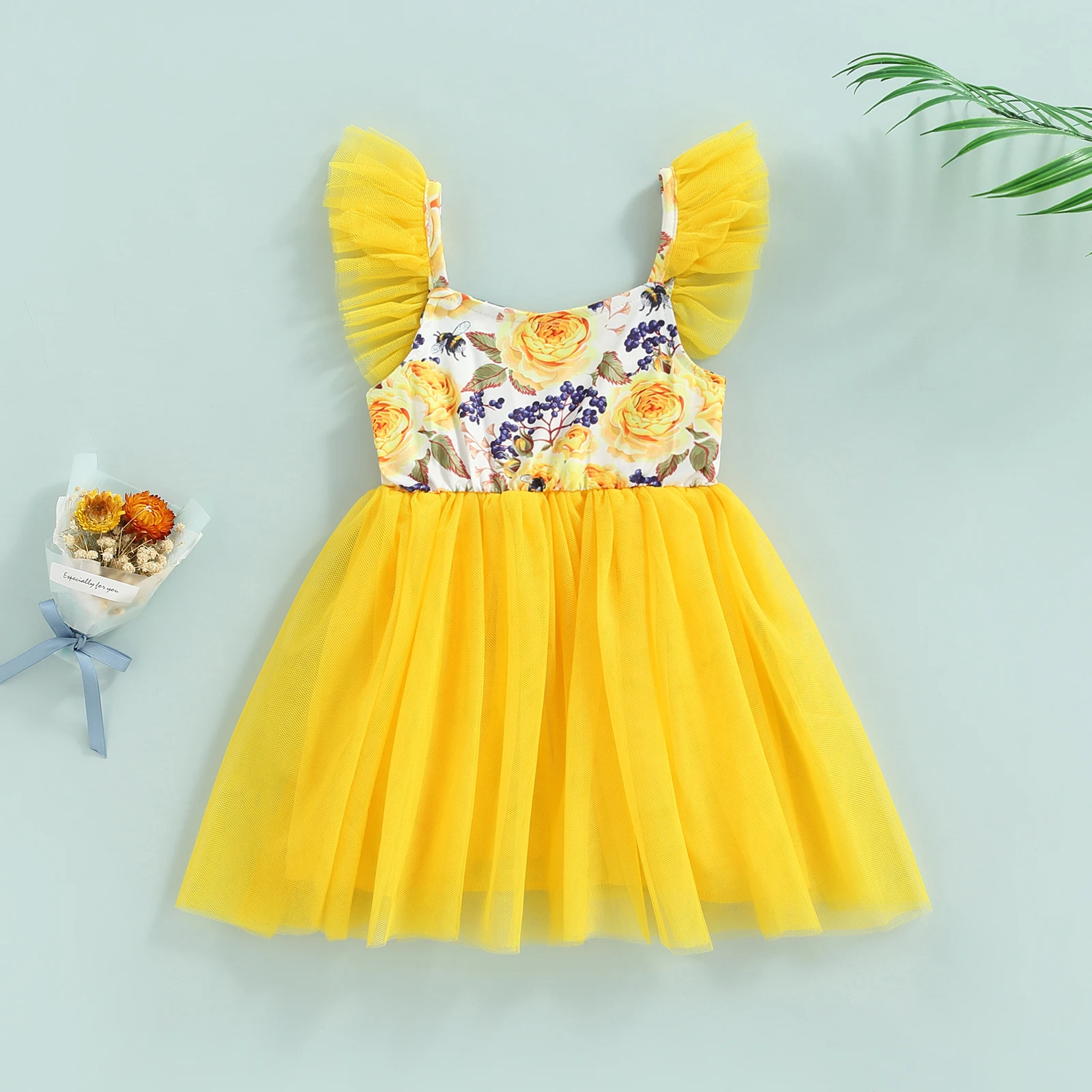 Toddler Kid Girls Summer Dress Ruffle Sleeveless Floral Printed