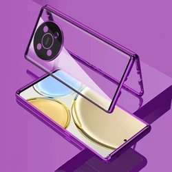 360° Full Protection Case with Double-Sided Magnetic Adsorption & Tempered Glass - Metal Bumper Cover for Huawei Nova Y91 (PURPLE)