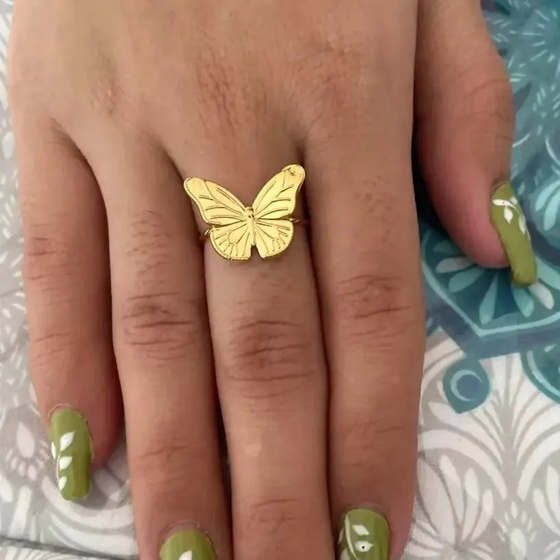 Cute Butterfly Stainless Steel Adjustable Ring Color Gold For Women