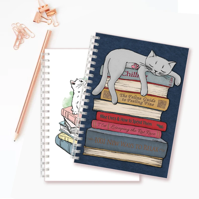 دفتر ملاحظات حلزوني مقاس A5 مع اقتباس مضحك |   كيفية تبريد مثل مجلة القط |   الحياة أفضل مع القط والكتب |   الصحة العقلية