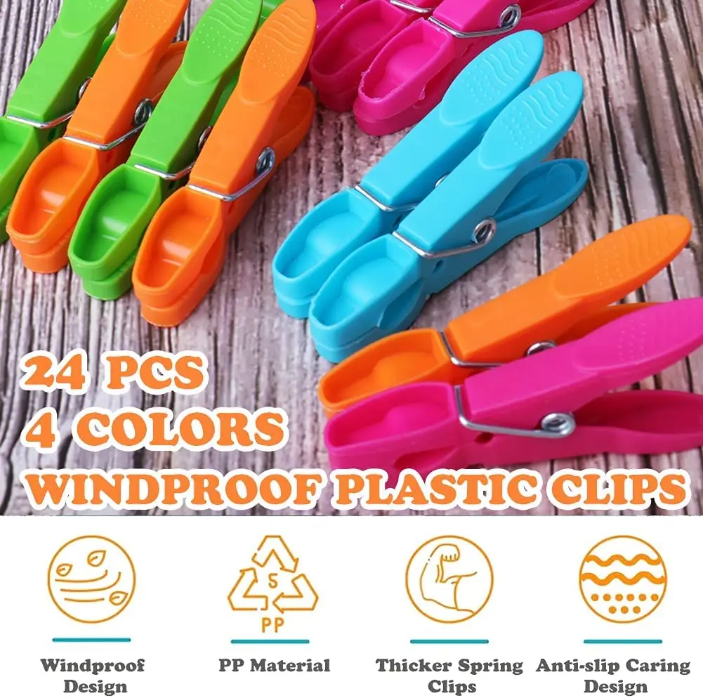 24Pcs Plastic Laundry Clothes Pins Hanging Pegs Clips Household Food Clip Clothespins Socks Underwear Drying Rack Holder