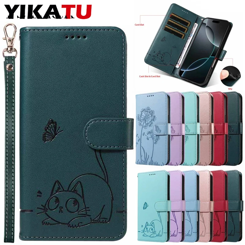 Leather Flip Wallet Phone Case - Elegant Design with Card Slots and Kickstand