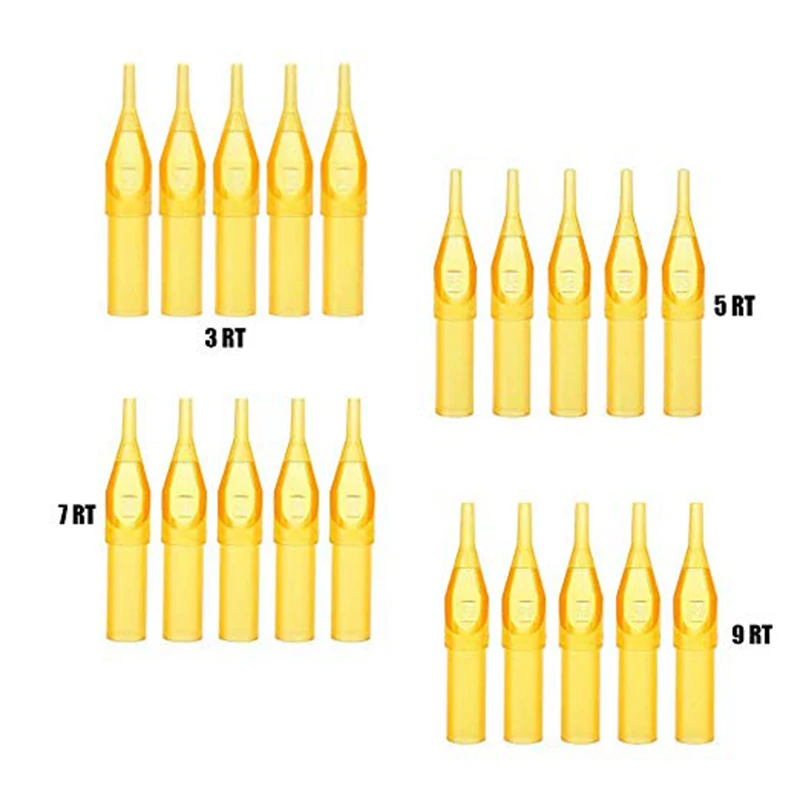 50/100pcs Assorted Disposable Yellow Tattoo Tips Plastic Tattoo Tips Nozzle Tube for Machine Needles Supply