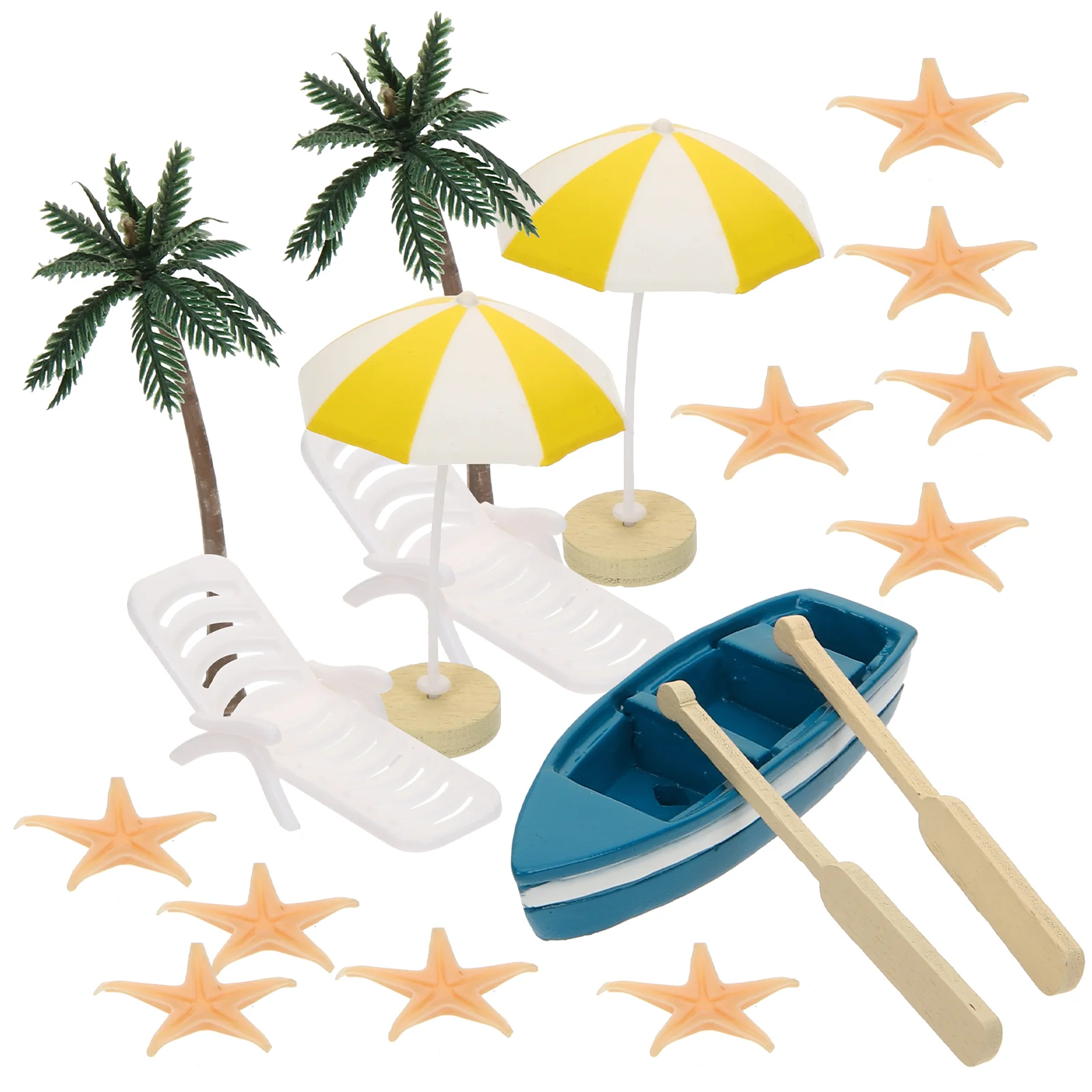 

17 Pcs Ocean Beach Mini Decoration Seaside Kit Miniature Chair Synthetic Resin Palm Tree