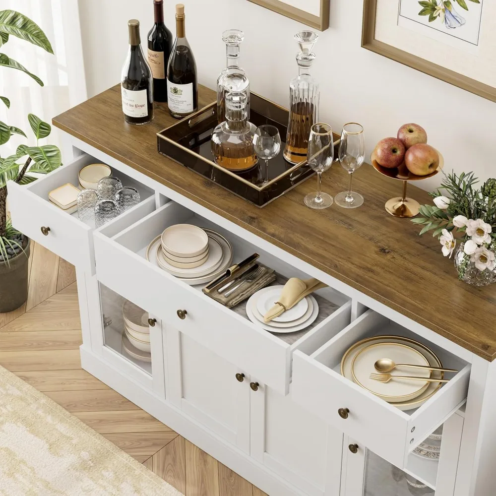 Sideboard Buffet Cabinet with Storage, 55" Large Kitchen Buffet Storage Cabinet, Modern Farmhouse Coffee Bar Cabinet 5