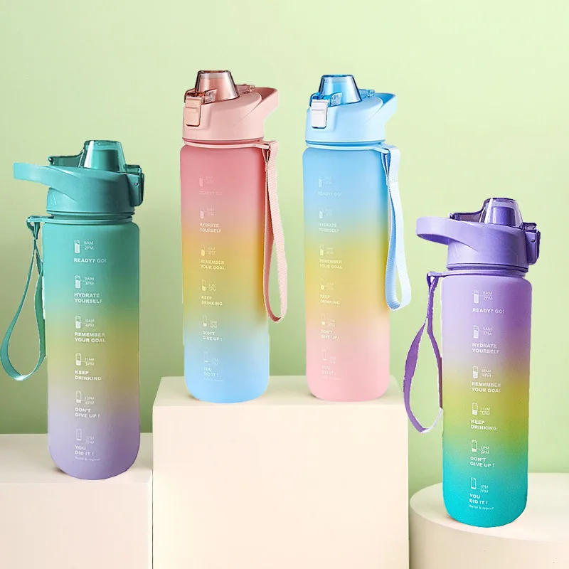 

1100ML Plastic 3 Colors Gradient Water Bottles with Rope BPA Free Hand Carried Leakproof Outdoor Sport EDC Portable Drink Bottle