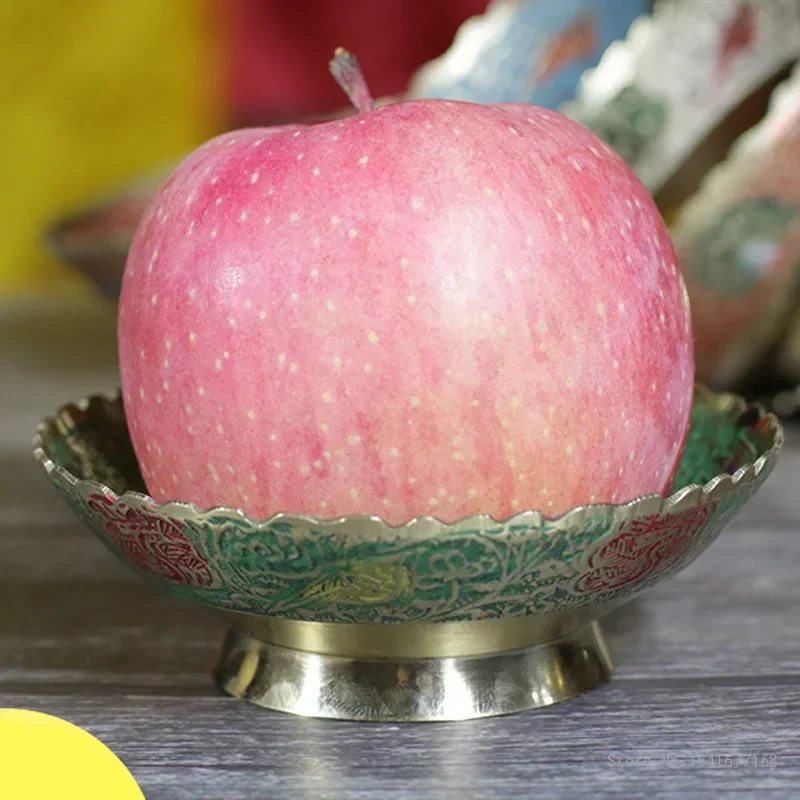 Nepalese Water Supply Bowl, Pure Copper Exquisite Buddha Fruit Small Plate Household Decor Ornament Tribute Specialty Plate, 1Pc