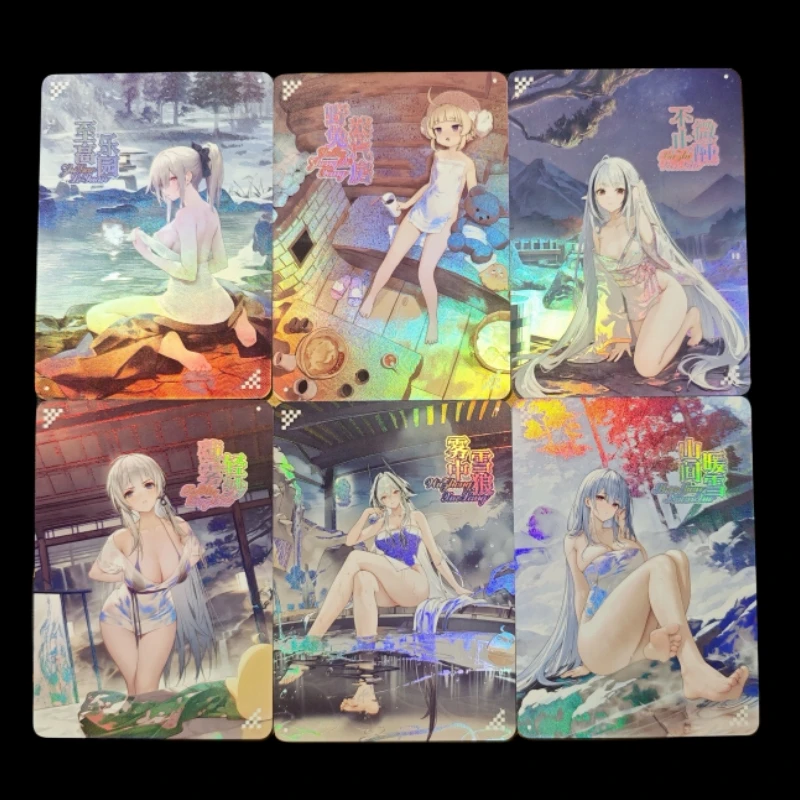

Anime Girl DIY Azur Lane Hot Spring Chapter Color Flash and Gauze Glitter Process A Set of 6 Sheets Game Collection Cards