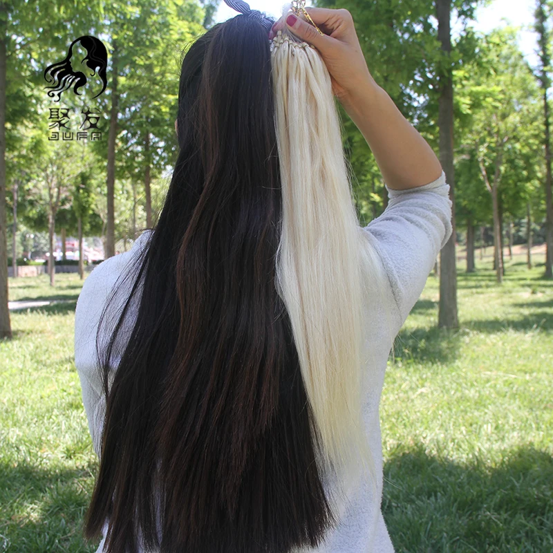 1g/Strand Micro Loop Human Hair Extensions Healthy End Micro Link Ring 100pcs Keratin Capsule Straight Natural Hair