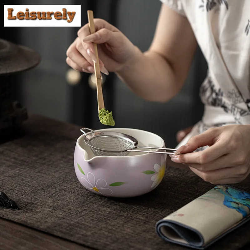 Hand-painted Small Daisy Tea Set Complete Set Whisk Grinder Brushes Japanese Matcha Set Kit Tea Maker Tea Ordering Tools Craft