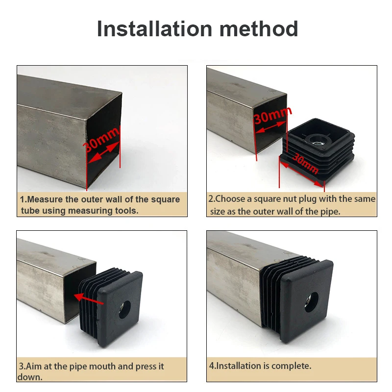 M6 M8 M10 Plastic Square Pipe Plugs with Nut Hole Blanking End Inserts Caps Pipe Cover Furniture Leg Feet Tube Plug