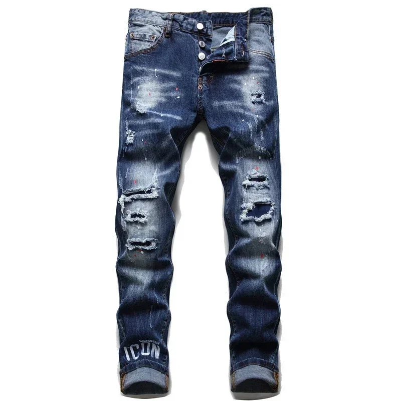 2025 Mens Skinny Jeans Luxury Brand Light Blue Holes Long Trousers Male Stretch Slim Pants Quality Ripped Jeans Men Clothing 3