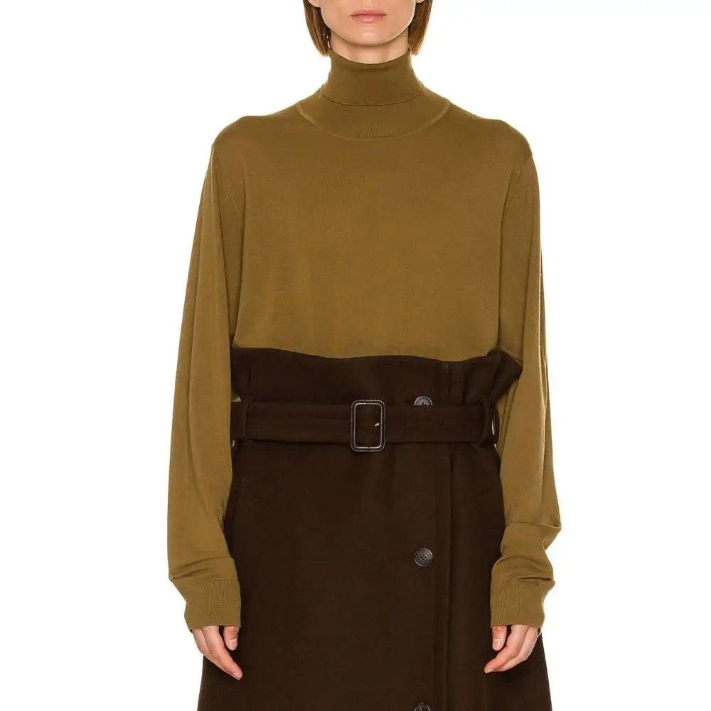 

100% Super Extra Fine Wool Knit Women Pullover Fold-over Neckline Long Sleeve Pure Color Wool Sweater Winter Soft Top For Women