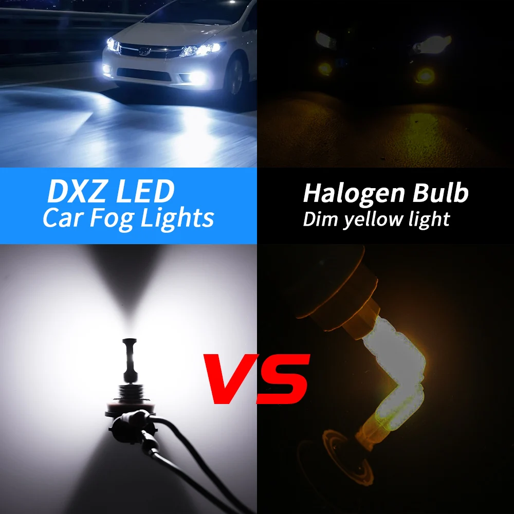LED Light 2pcs H8 H9 H11 9005 9006 H4 H7 Car CSP LED Fog Headlight Bulbs 6000K White Auto Fog Lamp Day Running Light