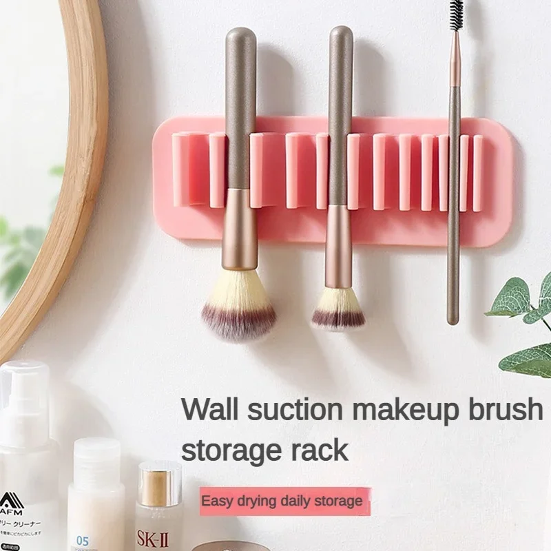 

Holder Wall-Mounted Silicone Makeup Brush with Suction Silicone Air Drying Makeup Brush Rack Reusable Display Stand Makeup Tools