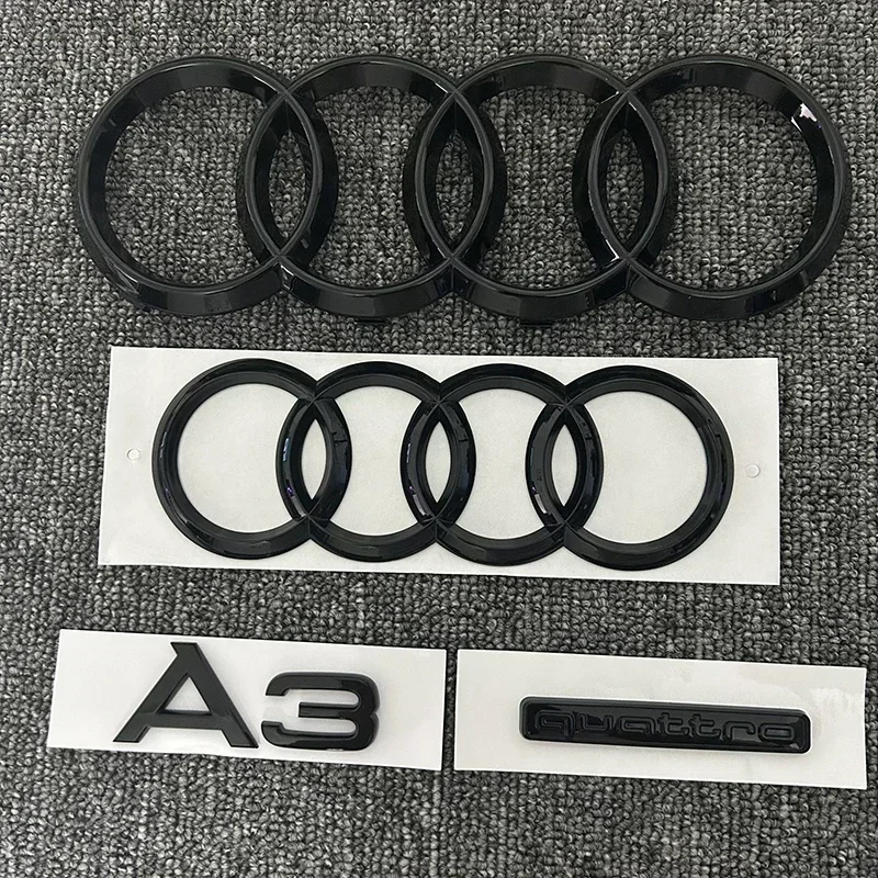 블랙 ABS 4 링 로고 엠블럼 배지 스티커 아우디 A3 2010-2020 콰트로 마크 후드 프론트 그릴 리어 트렁크 엠블럼