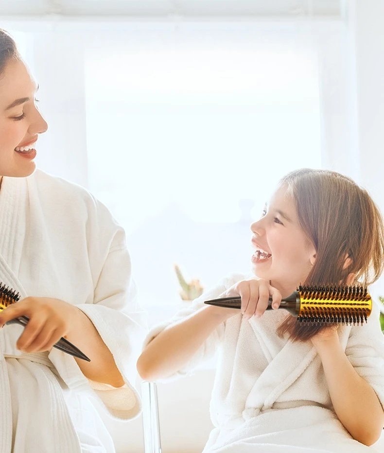 1pc 천연 멧돼지 강모 라운드 브러시 나무 손잡이 헤어 드라이 스타일링 컬링 Detangling 헤어 브러시