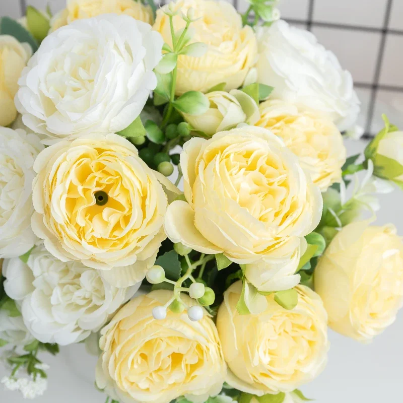 Briful Pivoines Artificielles 40 Cm | Fleurs Artificielles Blanches Comme De Vraies Fleurs Décoratives En Soie Pour Salon, Mariage, Décoration De Table, Balcon