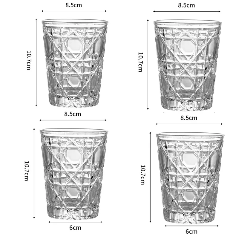 4pcs Glass Set for Drinking 10.5oz Household Whiskey Cups Diamond Painting Wine Glass Juice Drinks Glasses Transparent Drinkware - 6