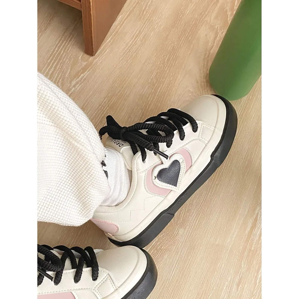 2024 Spring Lace-up Women Casual Shoes Instagram Trendy Design Leather Top Board Shoes Thick Sole Flat Bottom Women Shoes 24-175