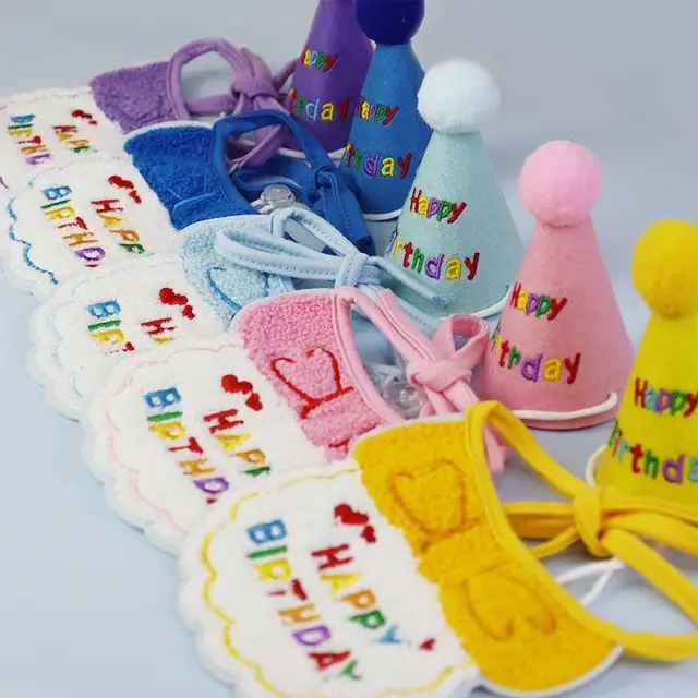 Cat Dog Birthday Bib and Party Hat Mini Doggy Cat Adjustable Bandana Scarf Pet Birthday Outfit Puppy Supplies 6