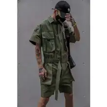  Summer Cargo Shorts Jumpsuit Set Loose Tracksuit Short Sleeve Playsuit Cool Jump Suit Men Gothic Overalls Streetwear Men Clothes 