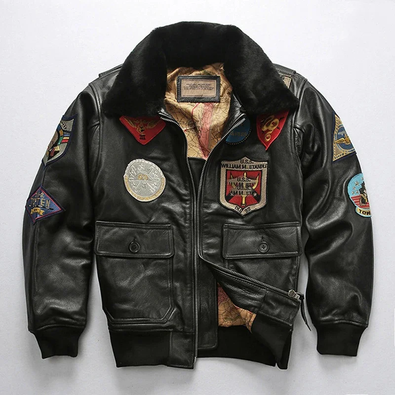 

Men's G1 Air Force Pilot Cowhide Jacket Plus Size Genuine Leather Vintage Embroidery Motorcycle Rider Autumn Winter Warm Coat