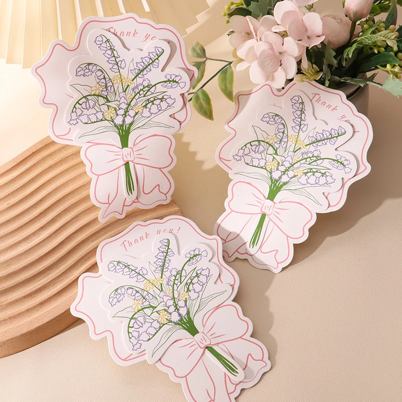 6/12Pcs Bouquet Greeting Card Paper Flower Thank-you Blessing Card for Wedding Birthday Party Mother's Day Handwritten Postcard