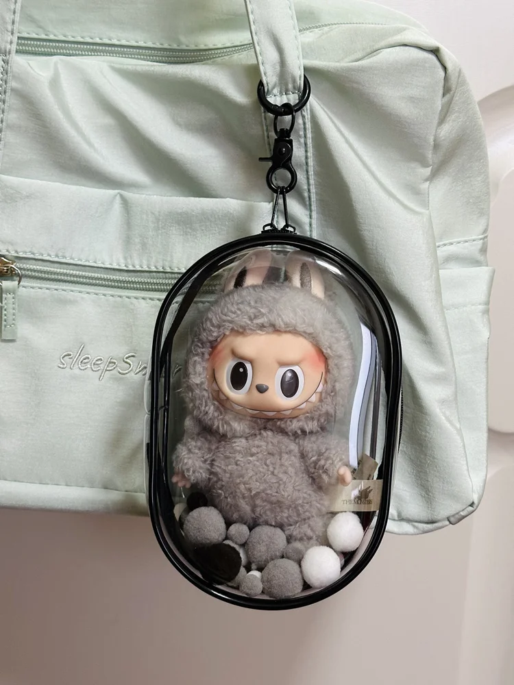 Plush Dolls V1 V2 Labubu Protective Cover 17cm Cotton Sitting Bag Transparent Dustproof Hanging