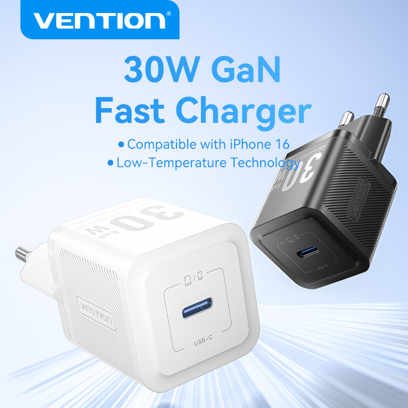 Vention 30W GaN Charger PD Charger For iPhone 16 15 14 Pro Max Fast Charger PD3.0 QC3.0 Phone Charger Type C Tablets Charger